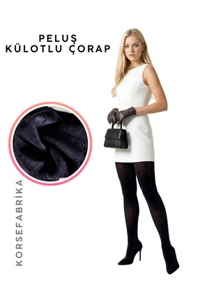 KORSEFABRİKA Kışlık Yumoş Yumoş Sıcacık Tutan Termal İçi Yoğun Peluş Siyah Kü...