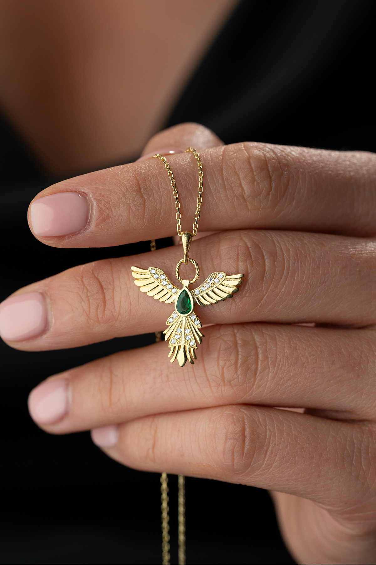 Silvano Jewelry 925 Ayar Gümüş Altın Kaplama Anka Kuşu Kolye görsel 2