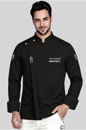 Üniformanya Prestij Chef İsim Hediyeli Profesyonel Aşçı Ceketi Siyah