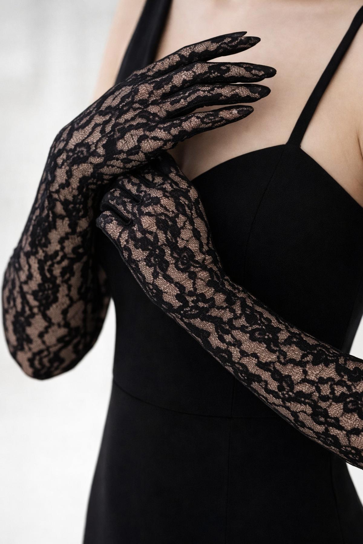 Hobigram Long Lace Evening Dress, Wedding, Party & Bridal Gloves  Elegant  Design with Fingers (4 Color Options) Gloves- Trendyol