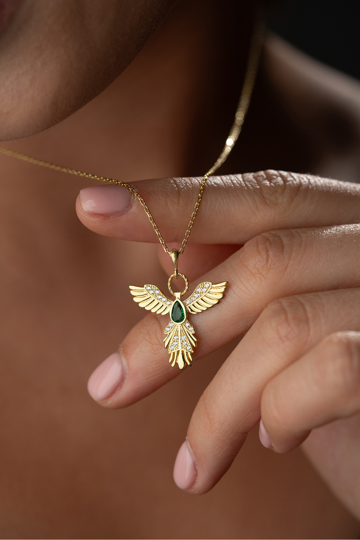 Silvano Jewelry 925 Ayar Gümüş Altın Kaplama Anka Kuşu Kolye