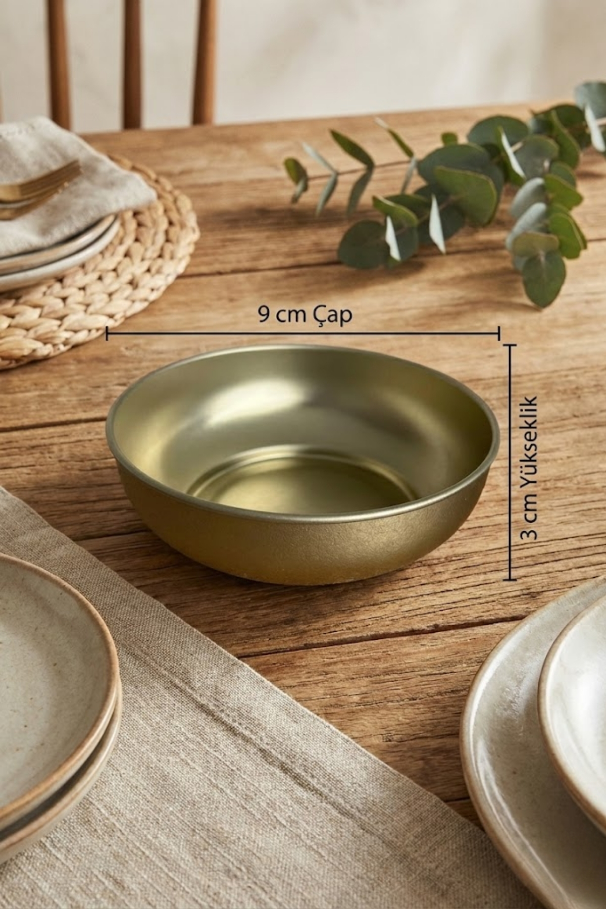 Mat Altın Metal Çerezlik & Sosluk 12'li Set - Ø90x30 mm — Tepsiler — görsel 4 / 5 — Tinbox