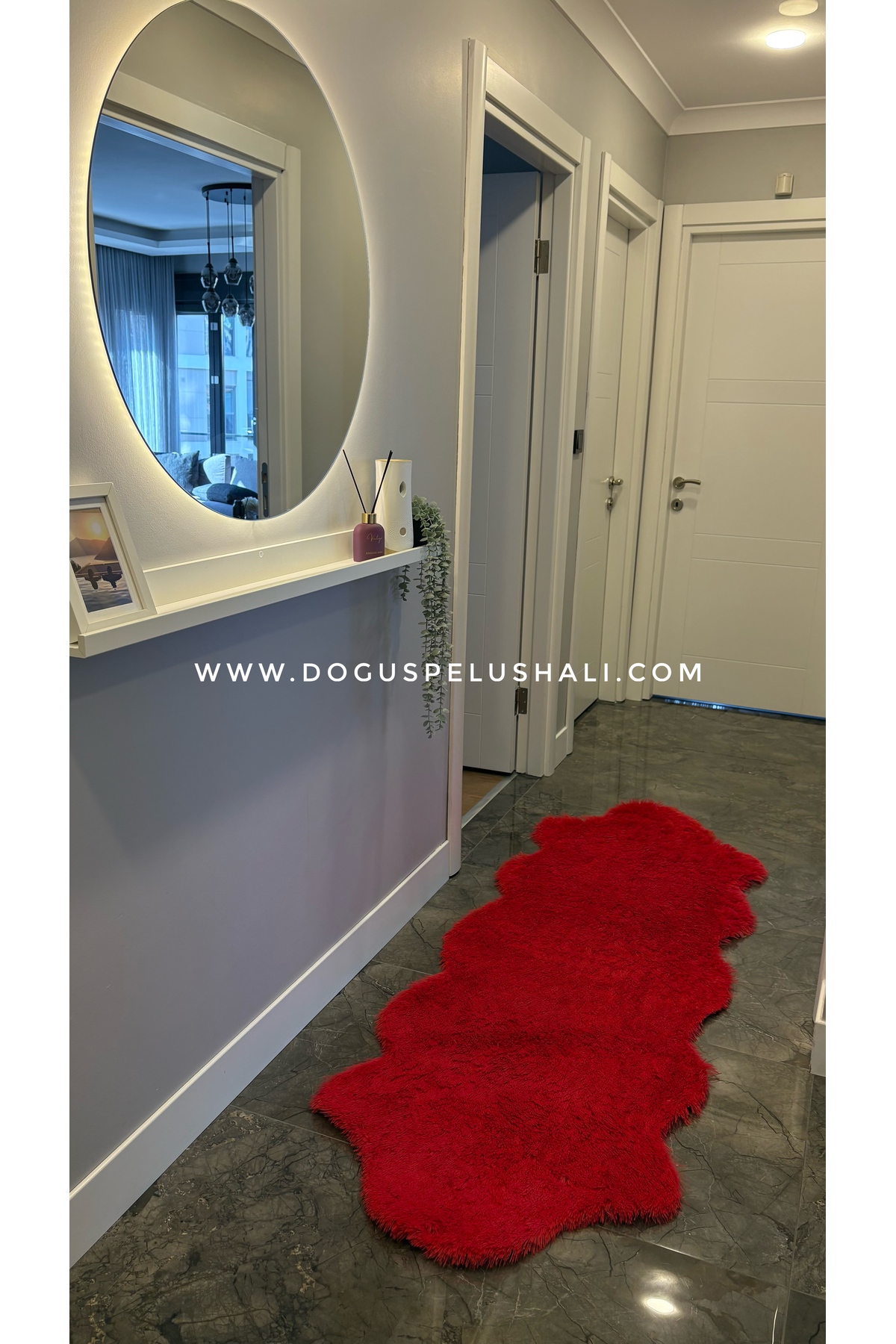 Rabbit Red Soft Textured Plush Rug Double Head Skin