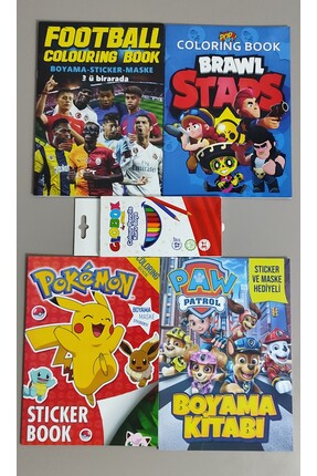 ada çanta kırtasiye 4 adet stickerli boyama kitabı ve 12'li kuru boya kalemi ...