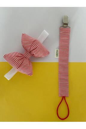 GLORY BABY Fiyonklu Bebek Bandanası ve Emzik Askısı Takımı