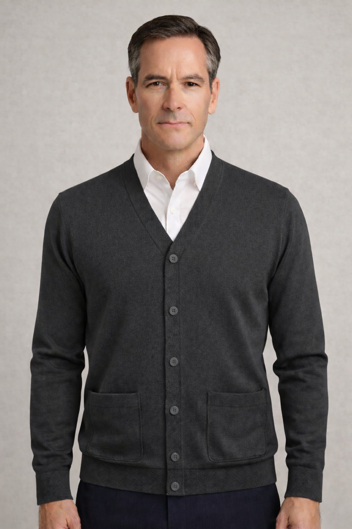Plain Thin Wool Dark Grey Dad Jacket with Seasonal Pockets
