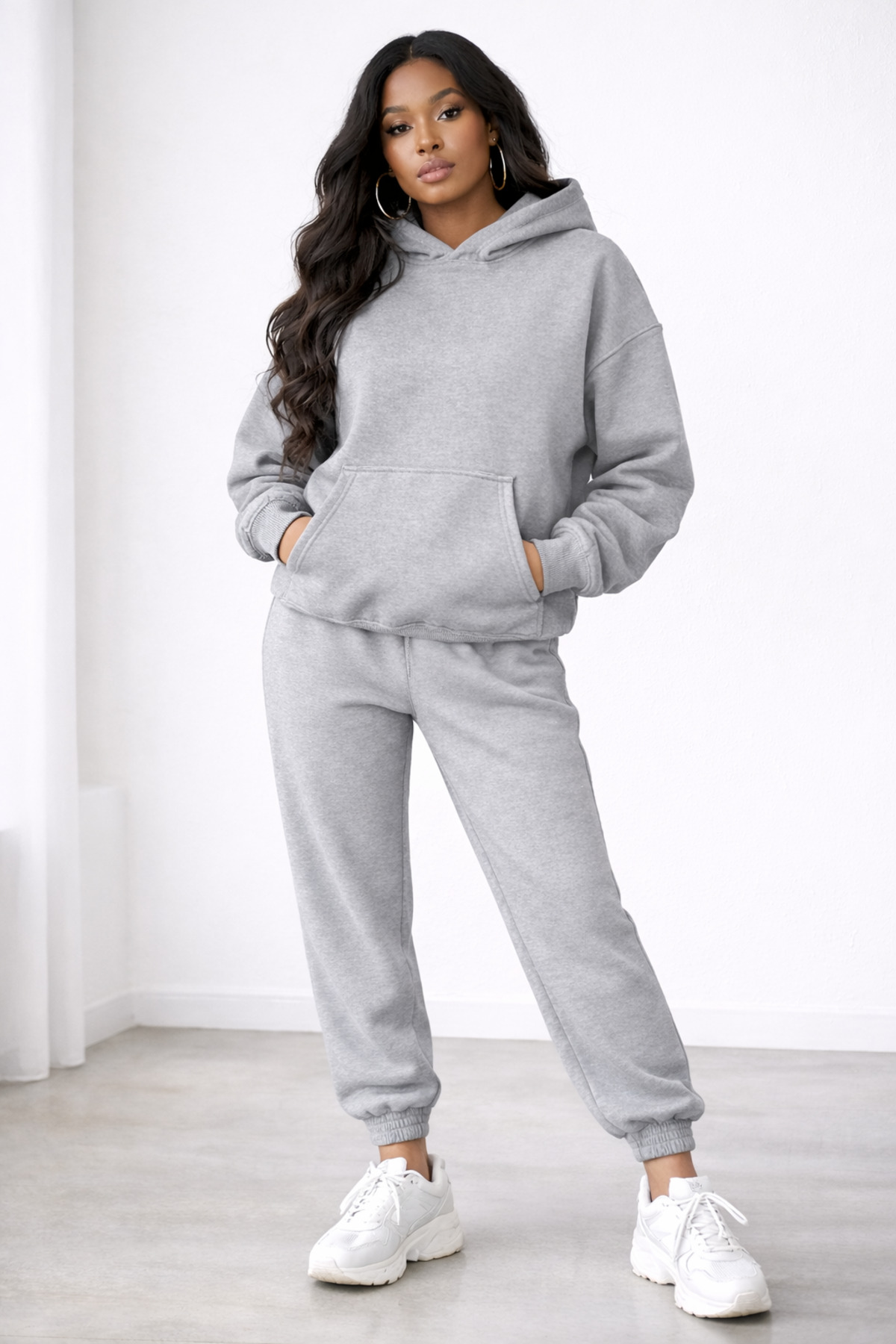 NAKRUF Set de trening pentru femei, gri supradimensionat cu glugă cu buzunar ...