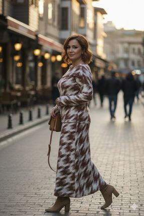 SİBELİZE İllüzyon Desenli Kayık Yaka Örme Takım