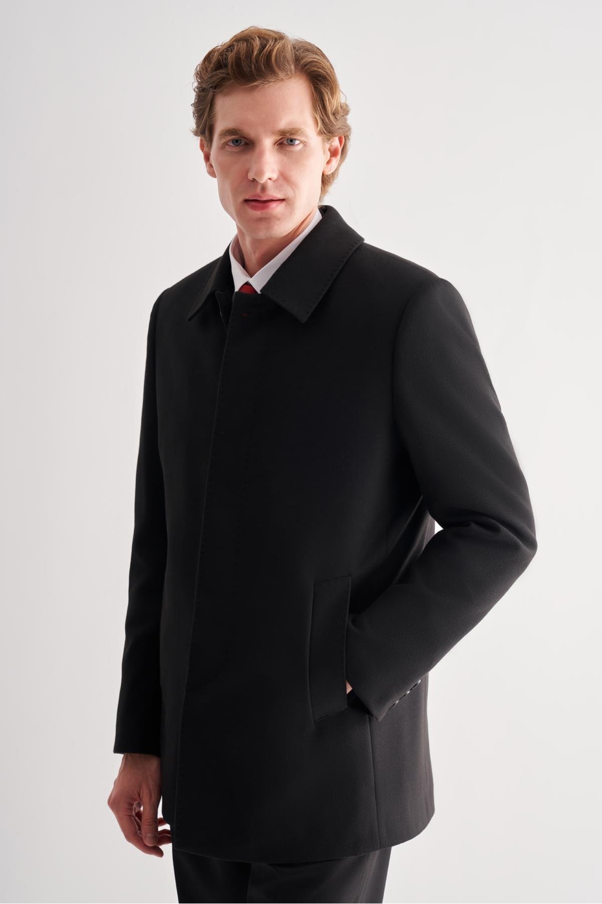 İmza  Siyah Kaşe Bebe Yaka Kapitoneli Astar Comfort Fit Rahat Kesim Klasik Kaban 1008245261