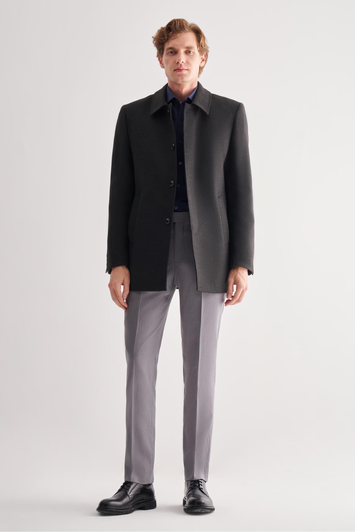 İmza  Antrasit Kaşe Bebe Yaka Kapitoneli Astar Comfort Fit Rahat Kesim Klasik Kaban 1008245261 - Görsel 2