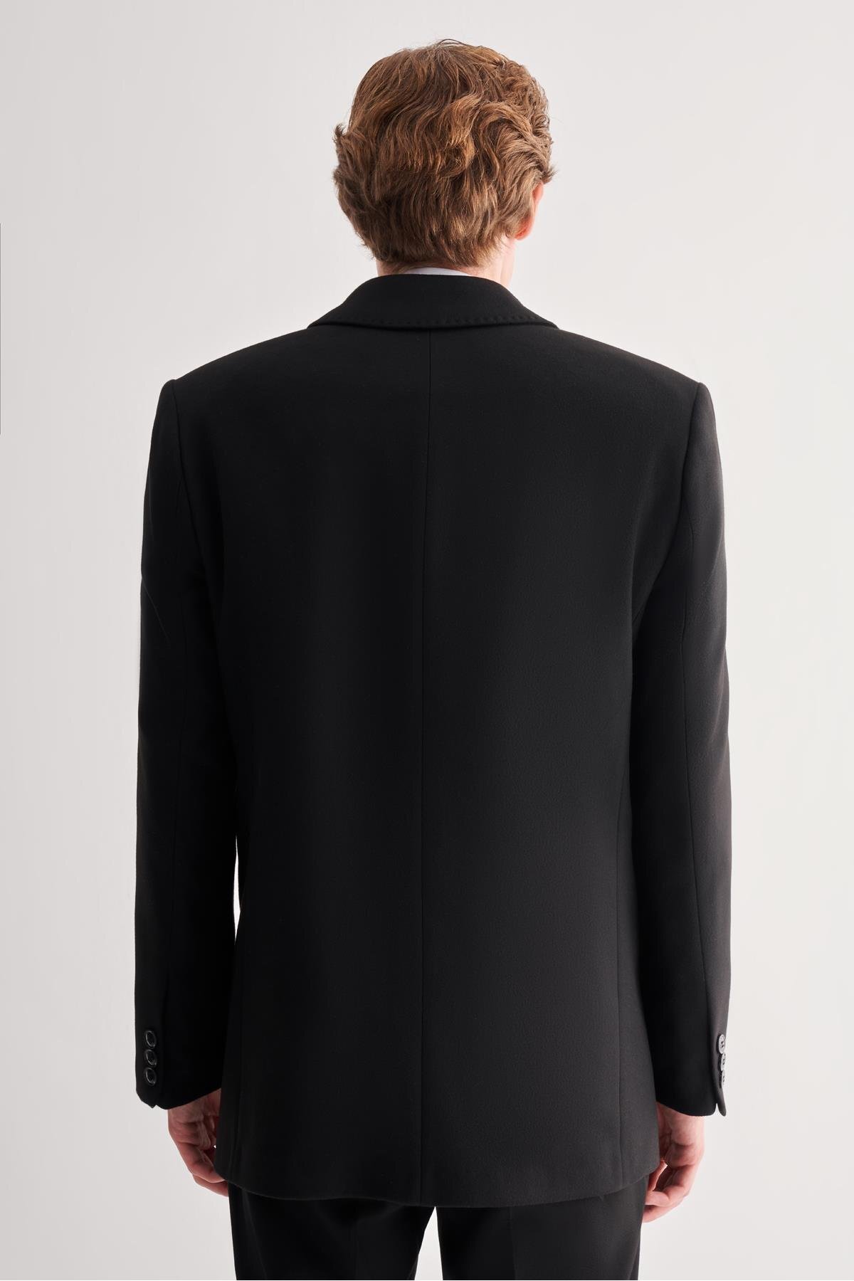 İmza  Siyah Kaşe Bebe Yaka Kapitoneli Astar Comfort Fit Rahat Kesim Klasik Kaban 1008245261 - Görsel 5