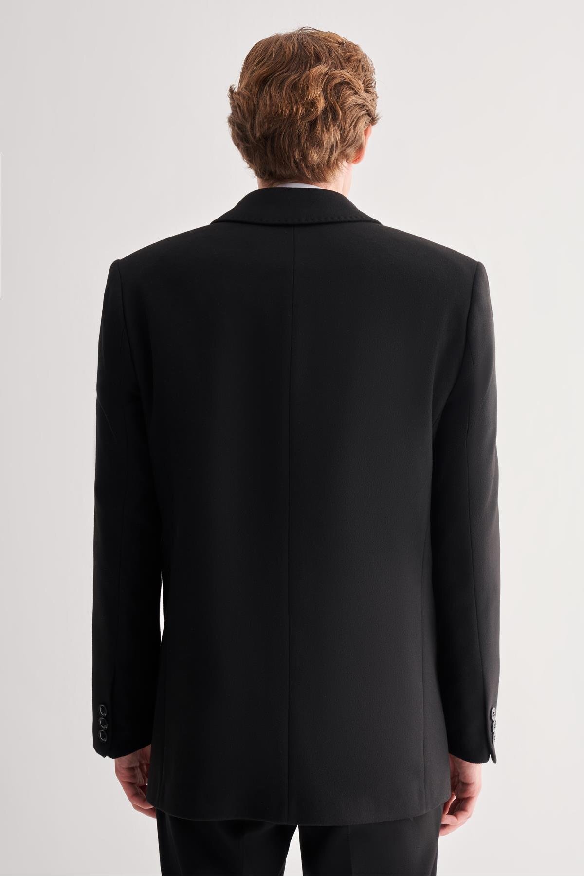 İmza  Siyah Kaşe Bebe Yaka Kapitoneli Astar Comfort Fit Rahat Kesim Klasik Büyük Beden Kaban 1008245161 - Görsel 5