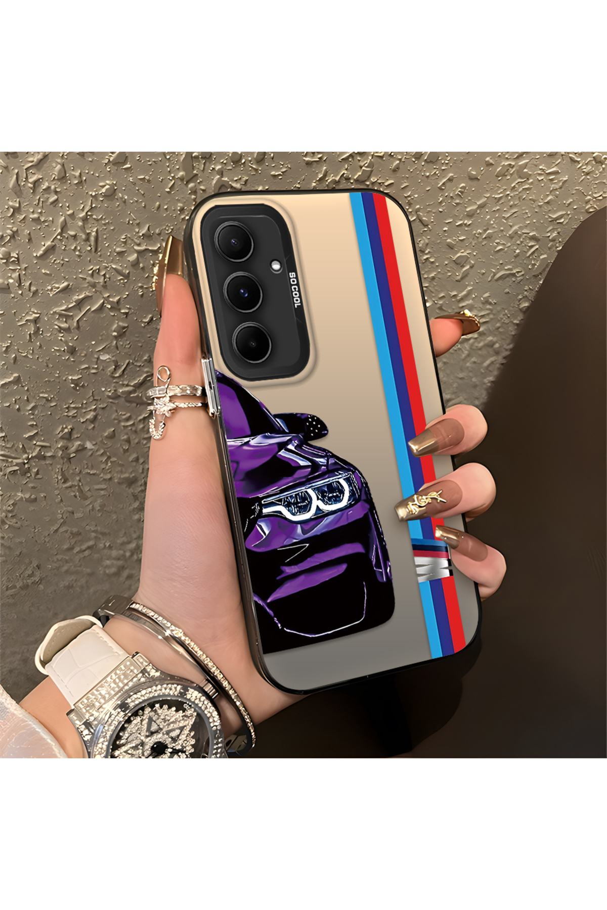 Samsung Galaxy A55 Compatible Silicone Edge Hard Rear Anti Fall Phone Case with BMW Pattern