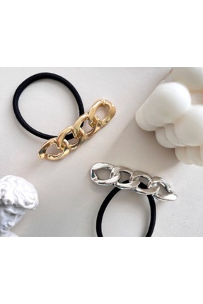 Medtoka Metal zincir figürlu gümüş ve gold ren lastik toka💫