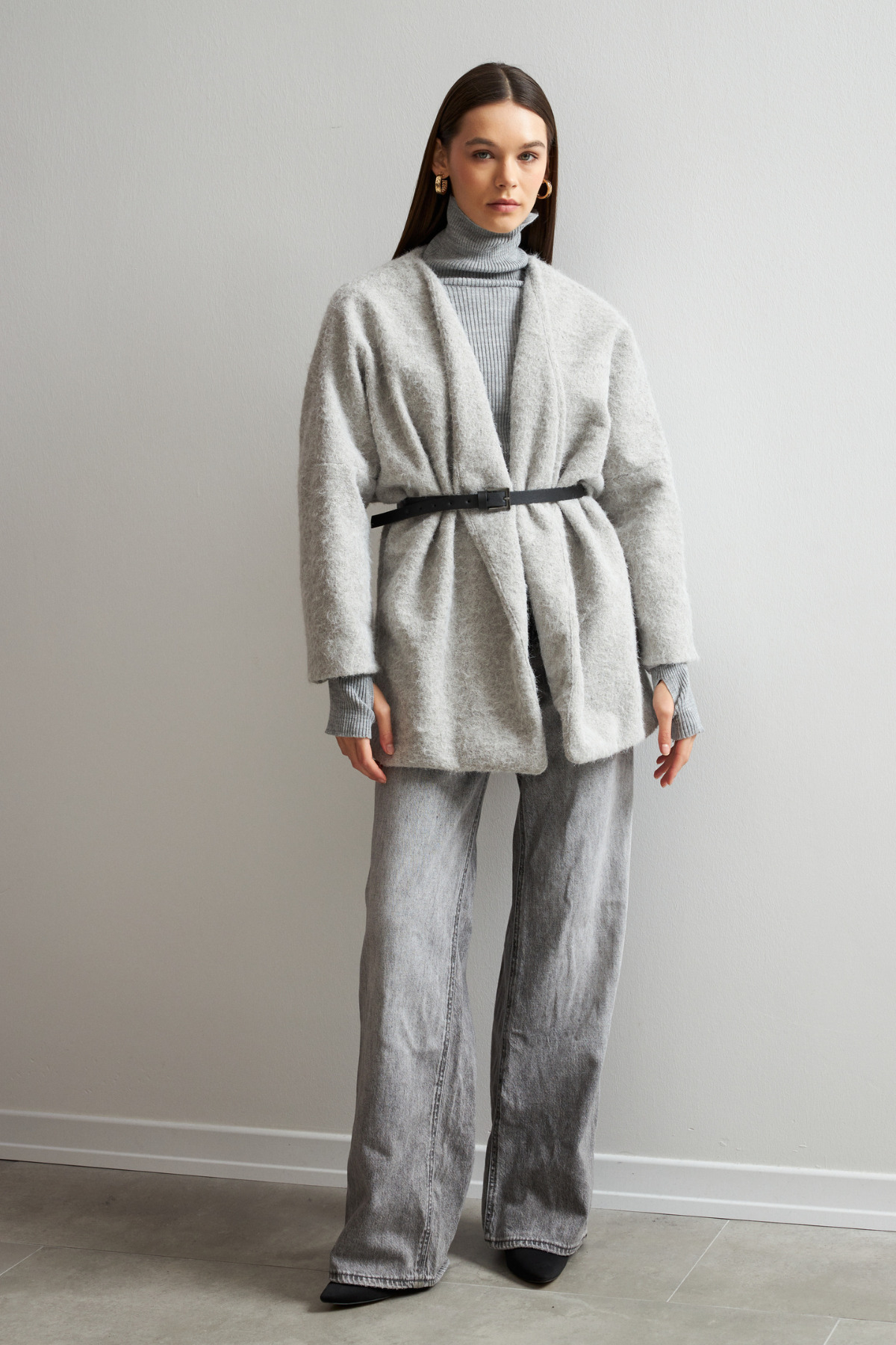Women's Ice Grey Belted Cachet Coat