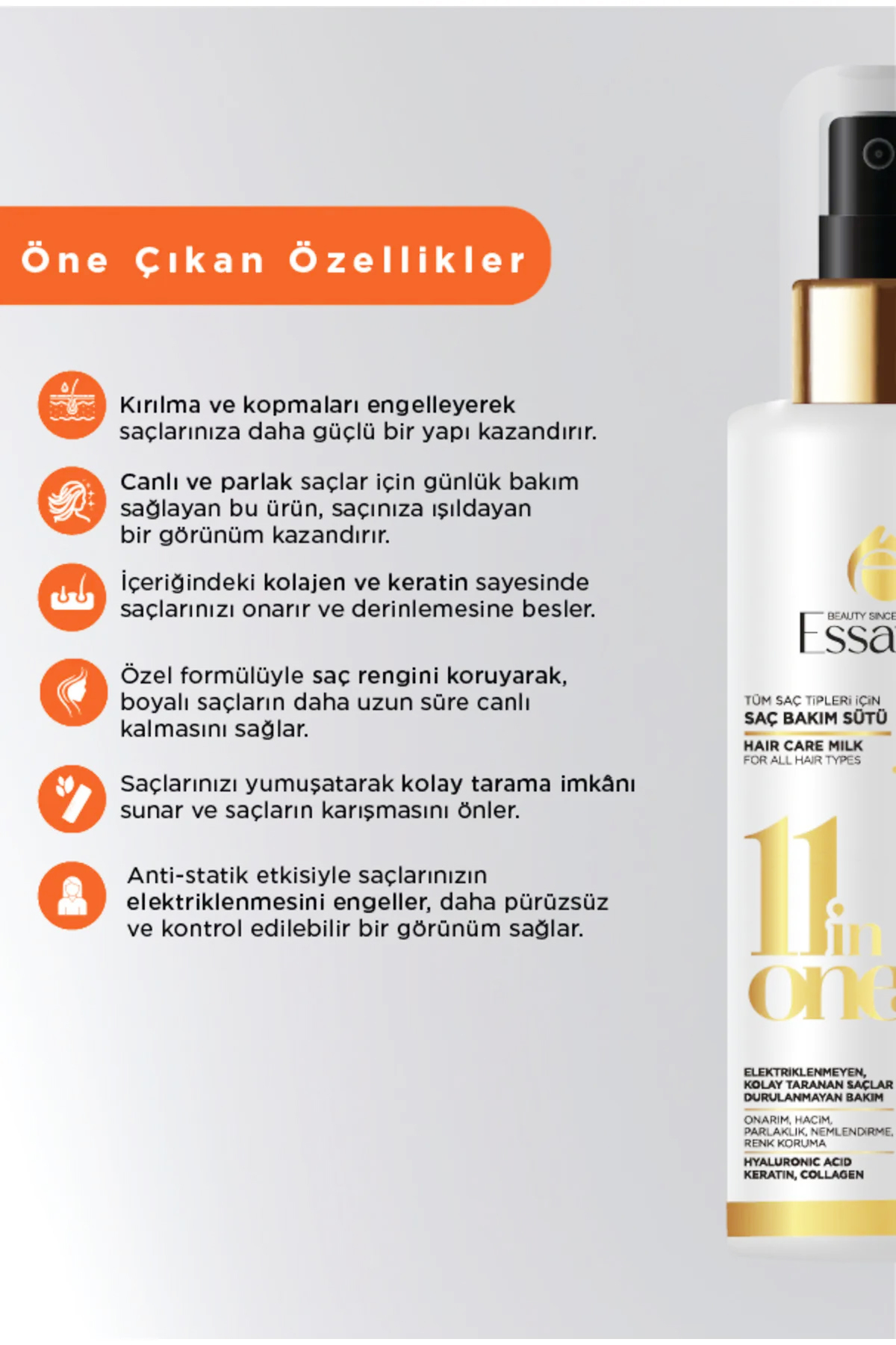 Keratin & Kolajen Saç Bakım Sütü Spreyi Kolay Tarama Spreyi 200 ml — ESS0001ST — تصویر 4 از 5