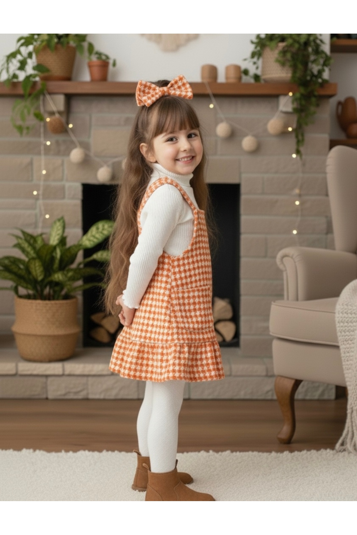 Tinypeople Kız çocuk elbise jile takım fırfırlı jile toka badi set alt üst takım şık bayramlık takım şık takım fotoğrafı 2 (önizleme)