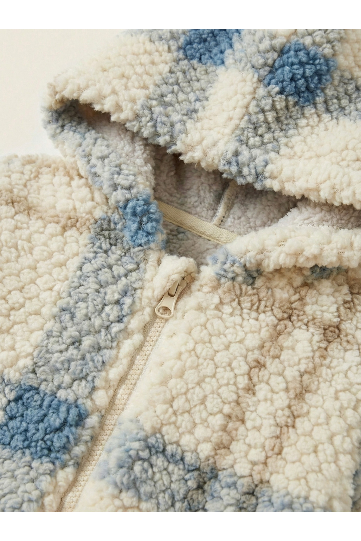 minniobaby Soft Touch Bebek Kapüşonlu Peluş Tulum Ekose Desen fotoğrafı 2 (önizleme)