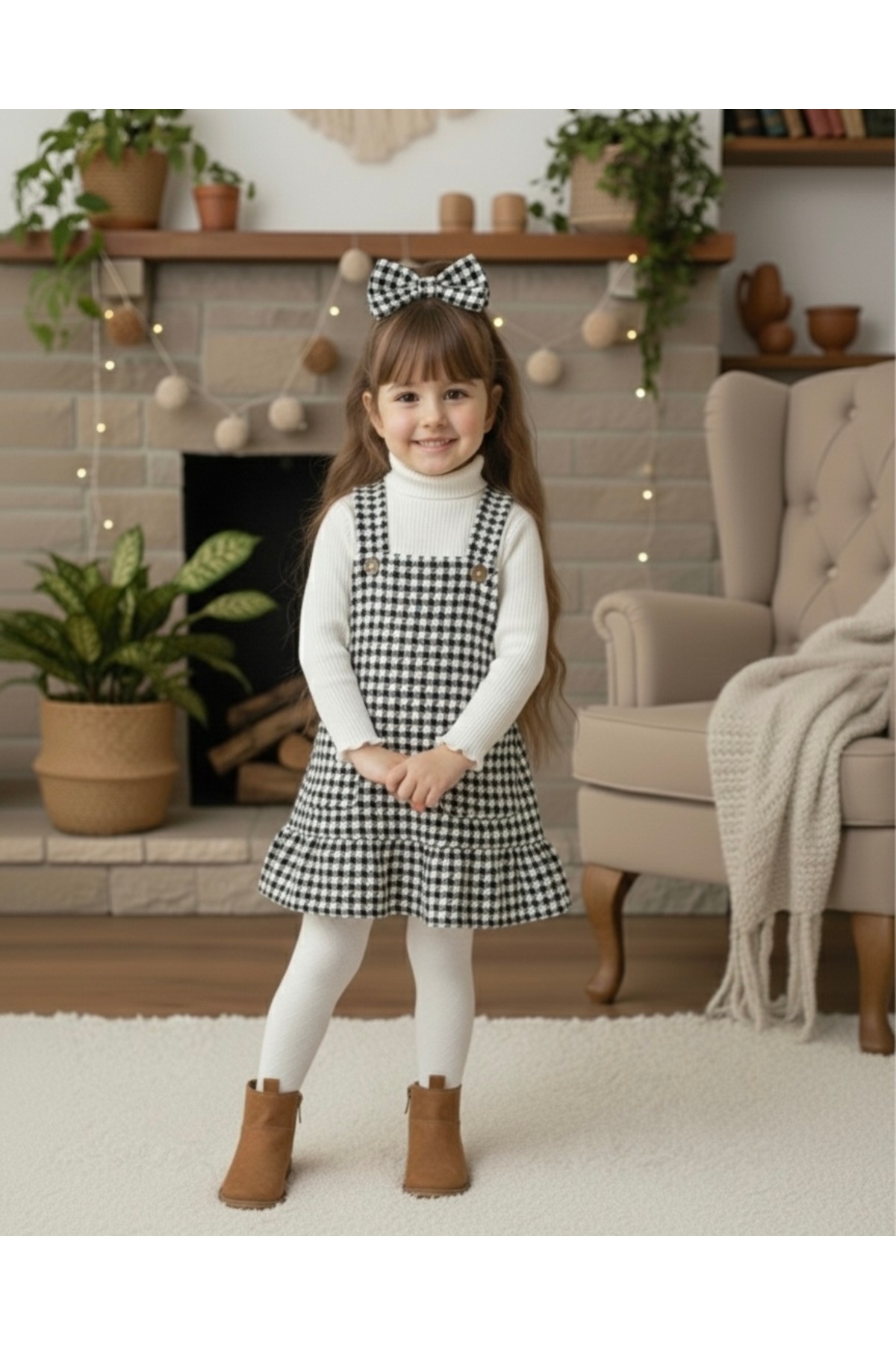 Tinypeople Kız çocuk elbise jile takım fırfırlı jile toka badi set alt üst takım şık bayramlık takım şık takım fotoğrafı 2 (önizleme)