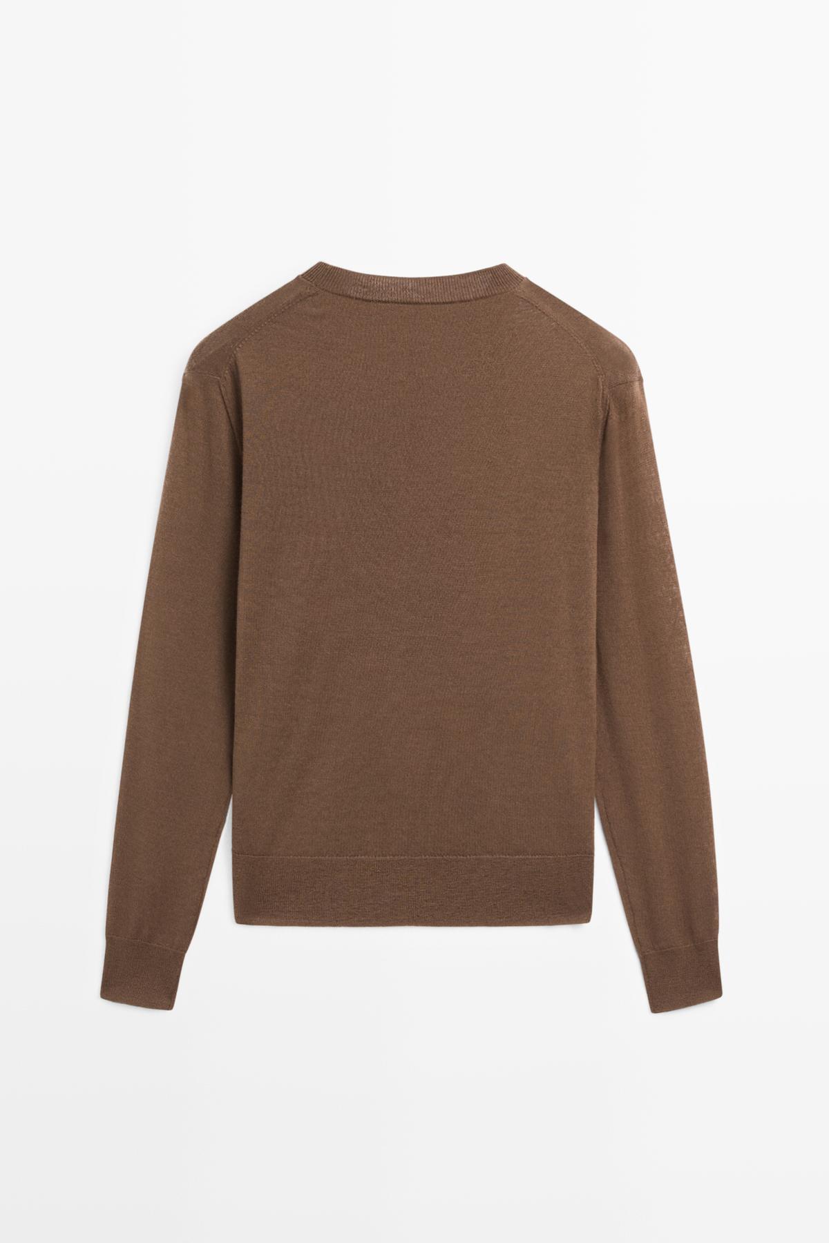 Massimo Dutti  %100 yün ince triko bisiklet yaka kazak - Görsel 8