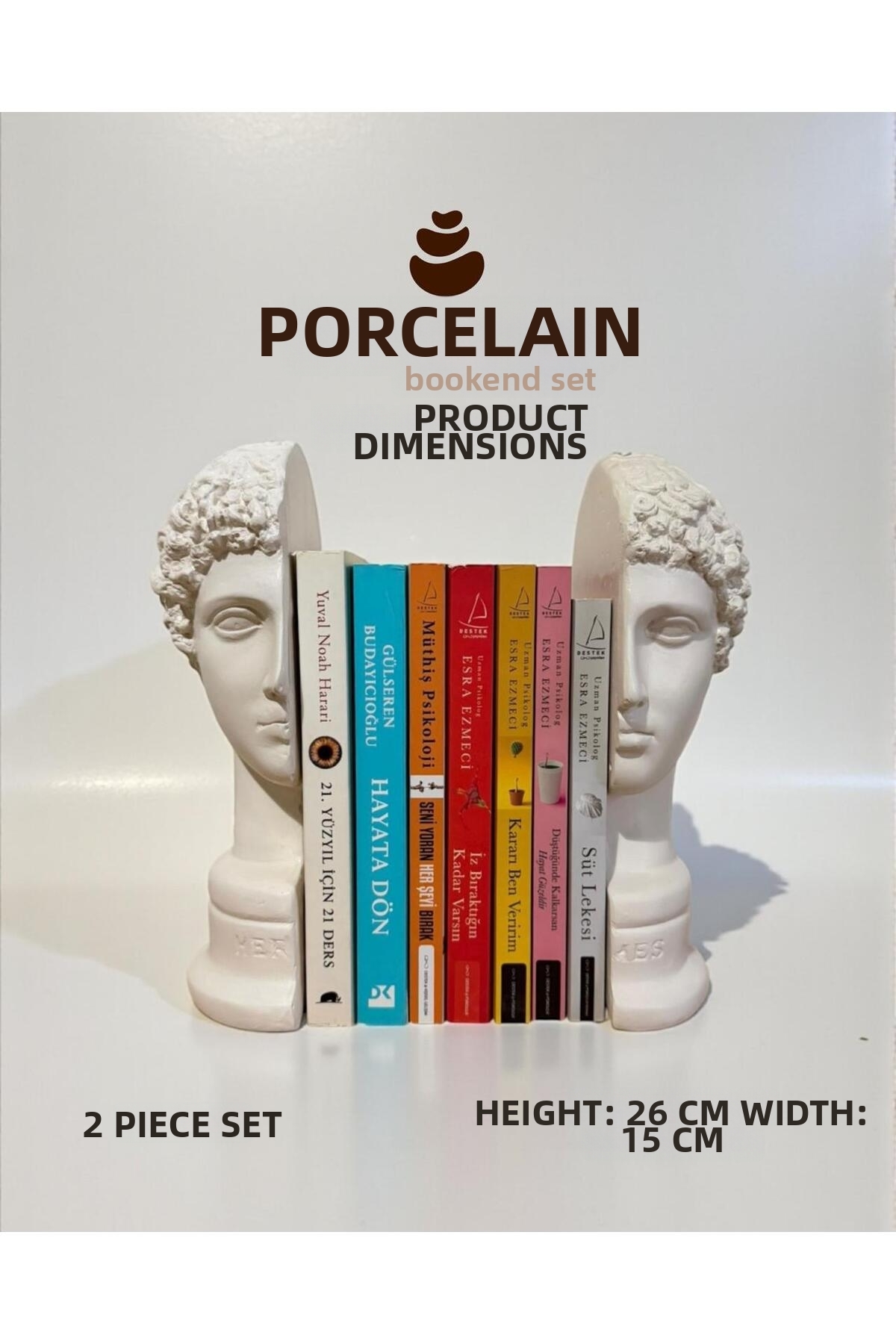 Porselian Set De 2 Suporturi Decorative Pentru Cărți Din Beton Antic, 26 Cm, Statuie Neagră, Accesorii Pentru Bibliotecă - One Size