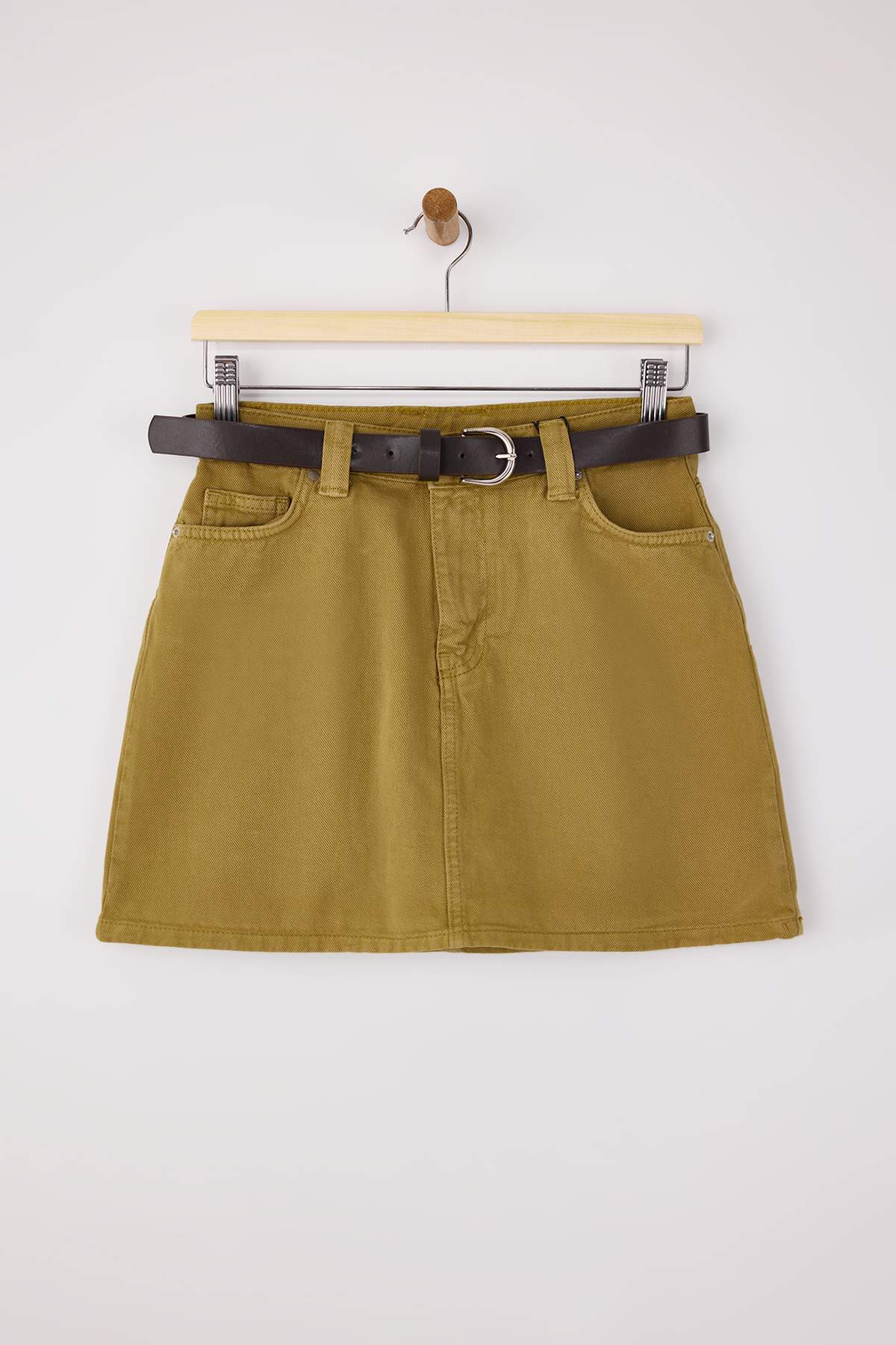 Trendyolmilla  Camel Kemer Detaylı Mini %100 Pamuk Denim Etek TWOSS26ET00005 - Görsel 5