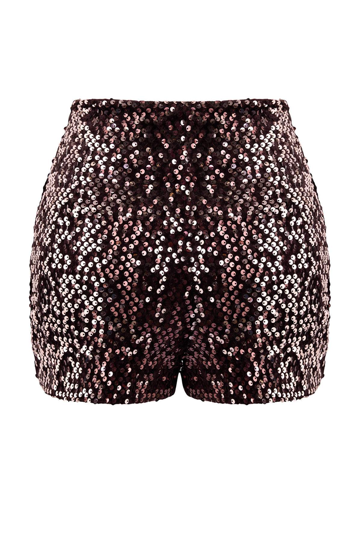 Trendyolmilla  Kahverengi Süper Mini Payet Şort & Bermuda TPRAW26SR00005 - Görsel 6