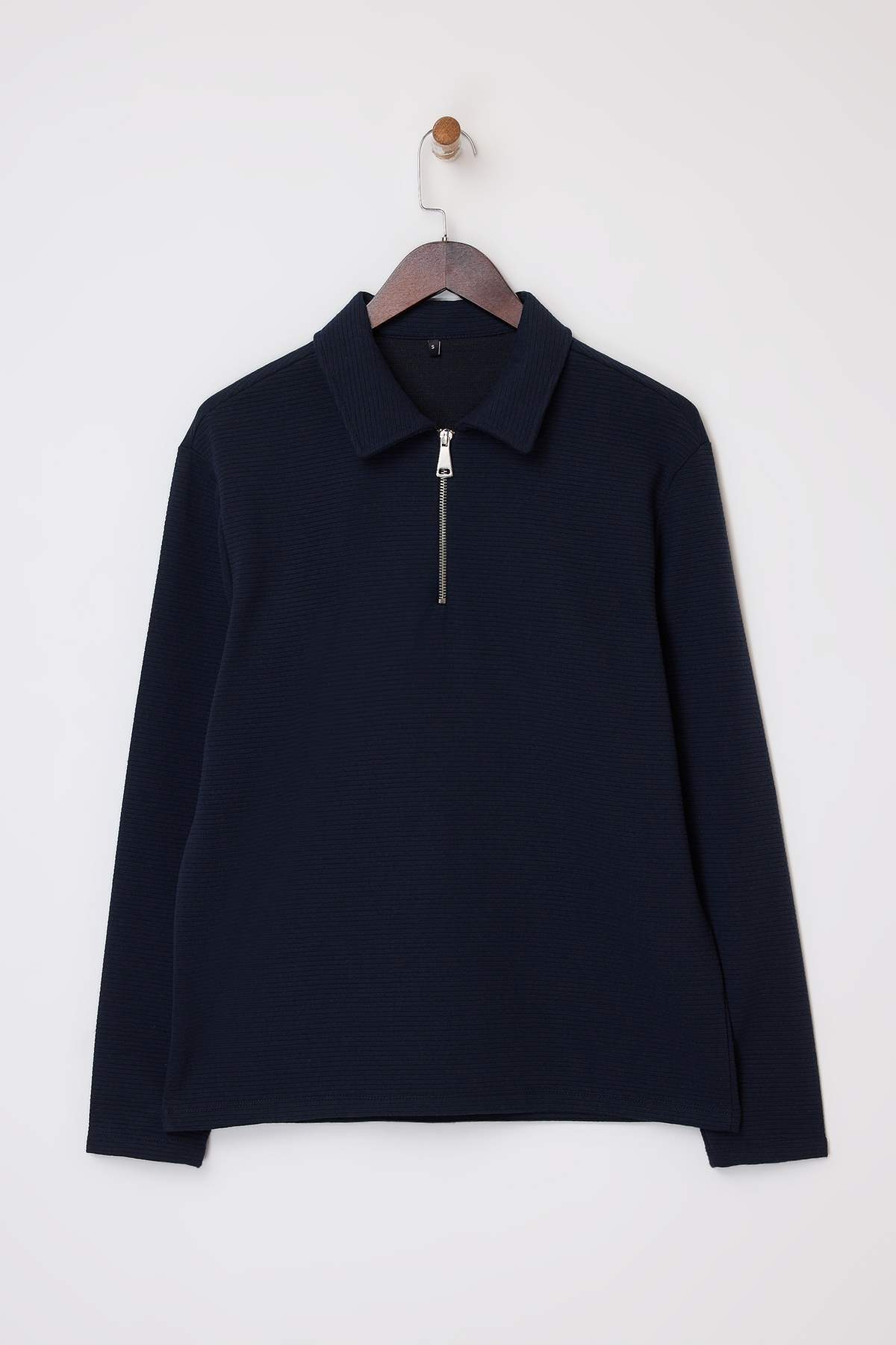 Trendyolmilla Man Lacivert Loose Fit Dokulu Fermuarlı Uzun Kol