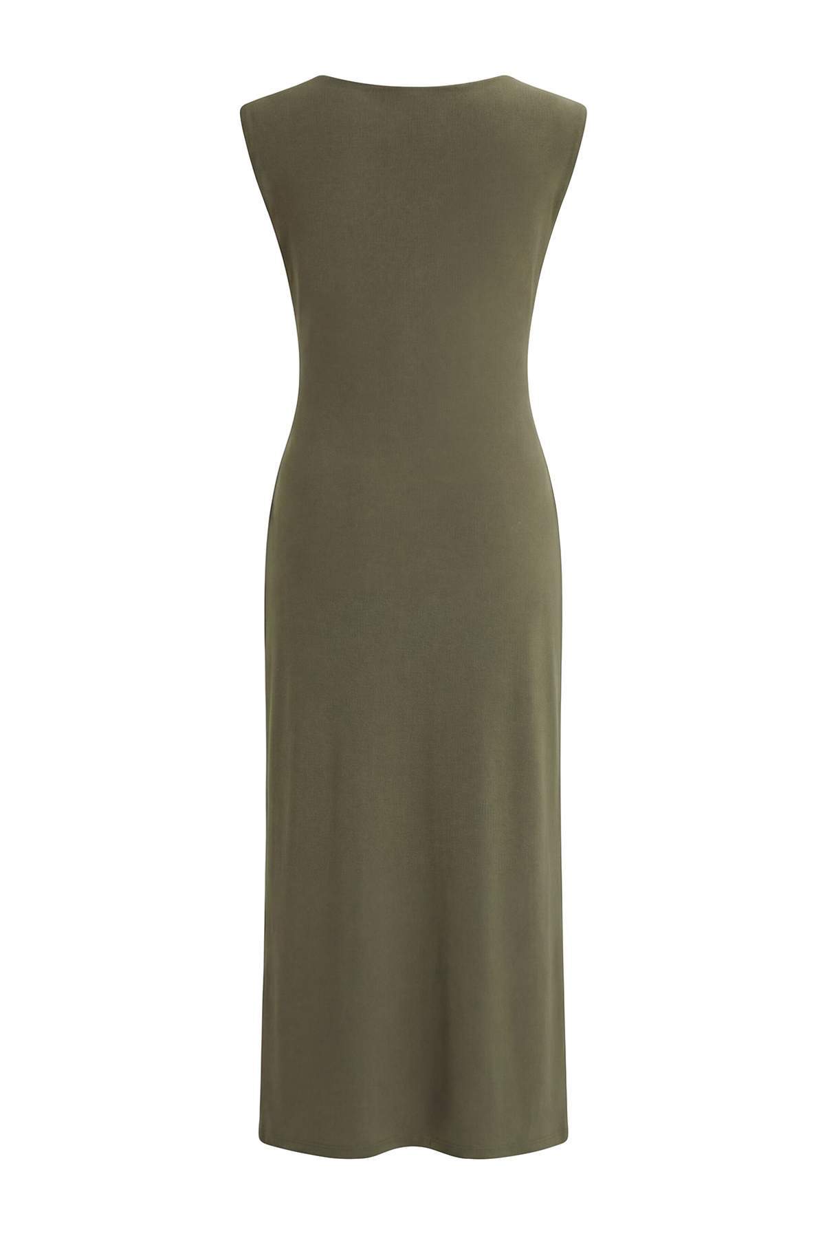 Trendyolmilla  Haki Düz A-line Bisiklet Yaka Kolsuz Büzgülü Midi Esnek Astarlı Örme Elbise TWOSS26EL00011 - Görsel 6