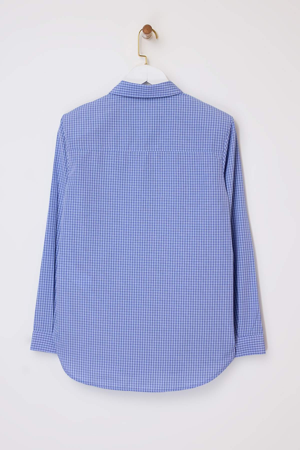 Trendyolmilla  Mavi Kareli Vatkalı Geniş Manşetli Oversize Gömlek TWOAW26GO00127 - Görsel 6