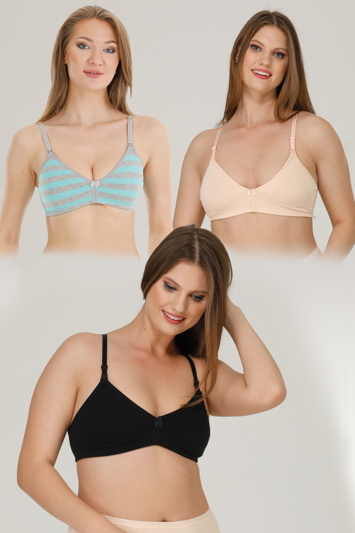 par lingerie pl 3LÜ HAMİLE EMZİRME SÜTYENİ KAPSIZ SİYAH-TEN-MİNT ÇİZGİLİ fotoğrafı 2 (önizleme)