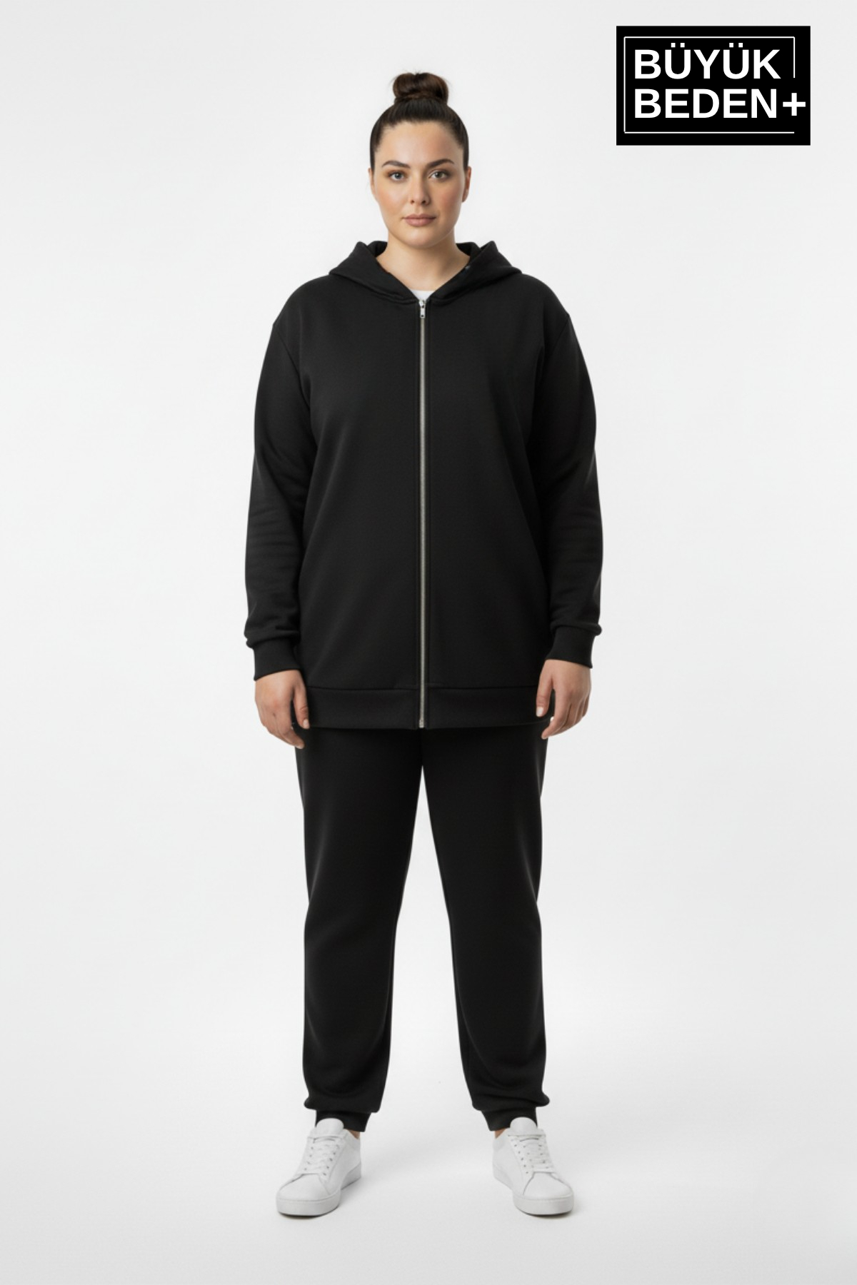 Superlife  Kadın Büyük Beden Fermuarlı Kapüşonlu ince Sweatshirt Hırka - Rahat Kalıp SPR26BHR960 - Görsel 2