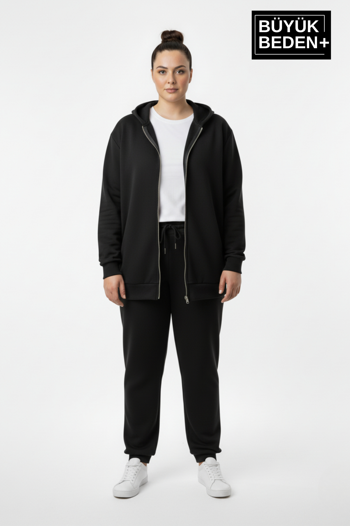 Superlife  Kadın Büyük Beden Fermuarlı Kapüşonlu ince Sweatshirt Hırka - Rahat Kalıp SPR26BHR960