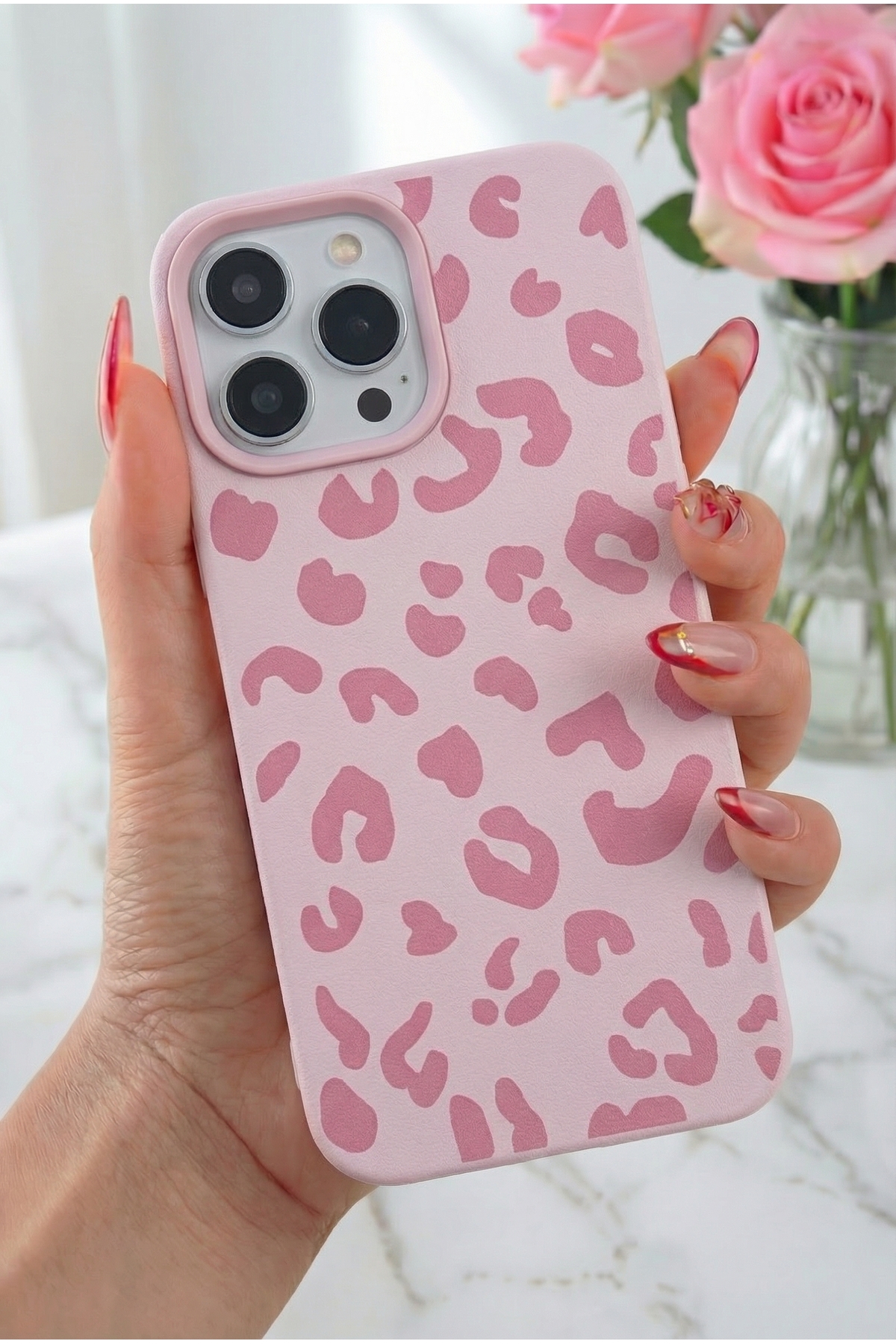 iPhone 14 Pro Max Case Pink Leopard Pattern Slim Soft Silicone