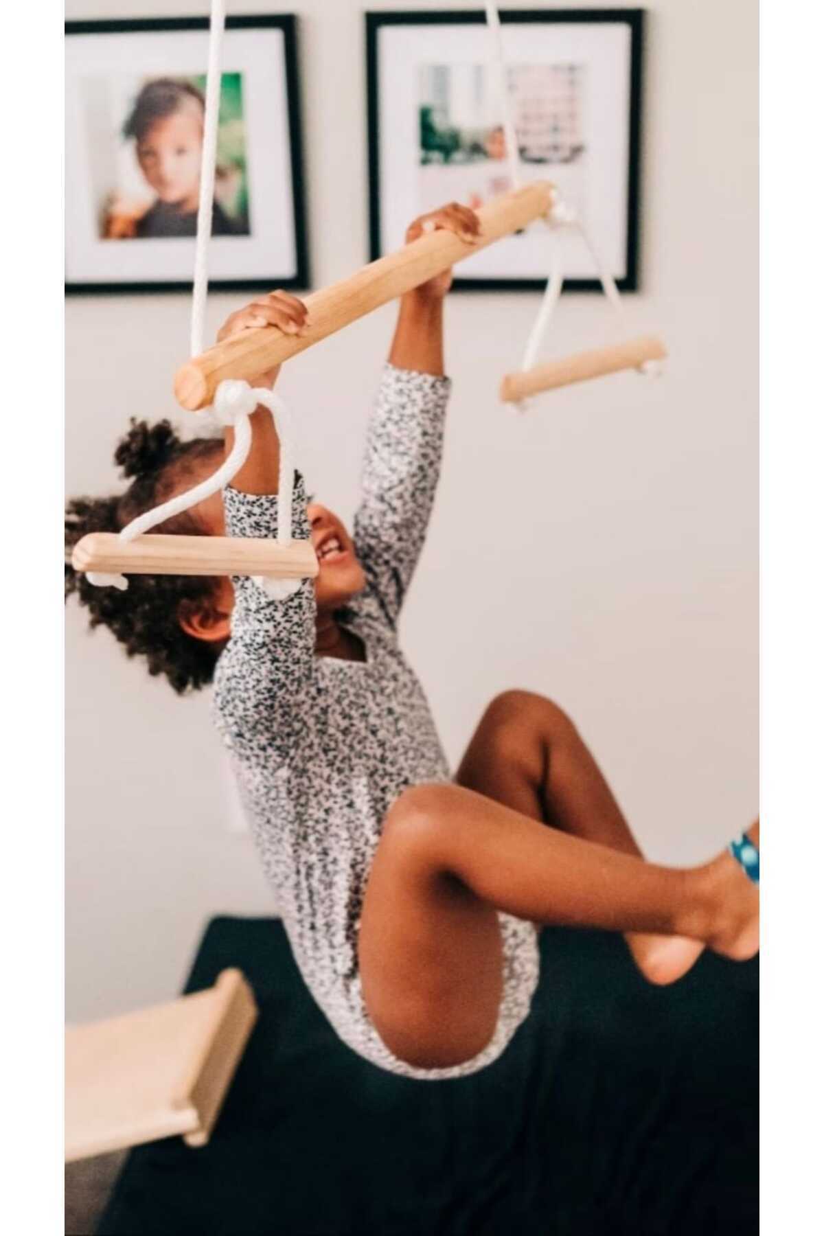 Svava Trapez Ahşap Duyusal Salıncak Çocuk Aktivite Jimnastik Yoga Gelişim Salıncağı fotoğrafı 5 (önizleme)