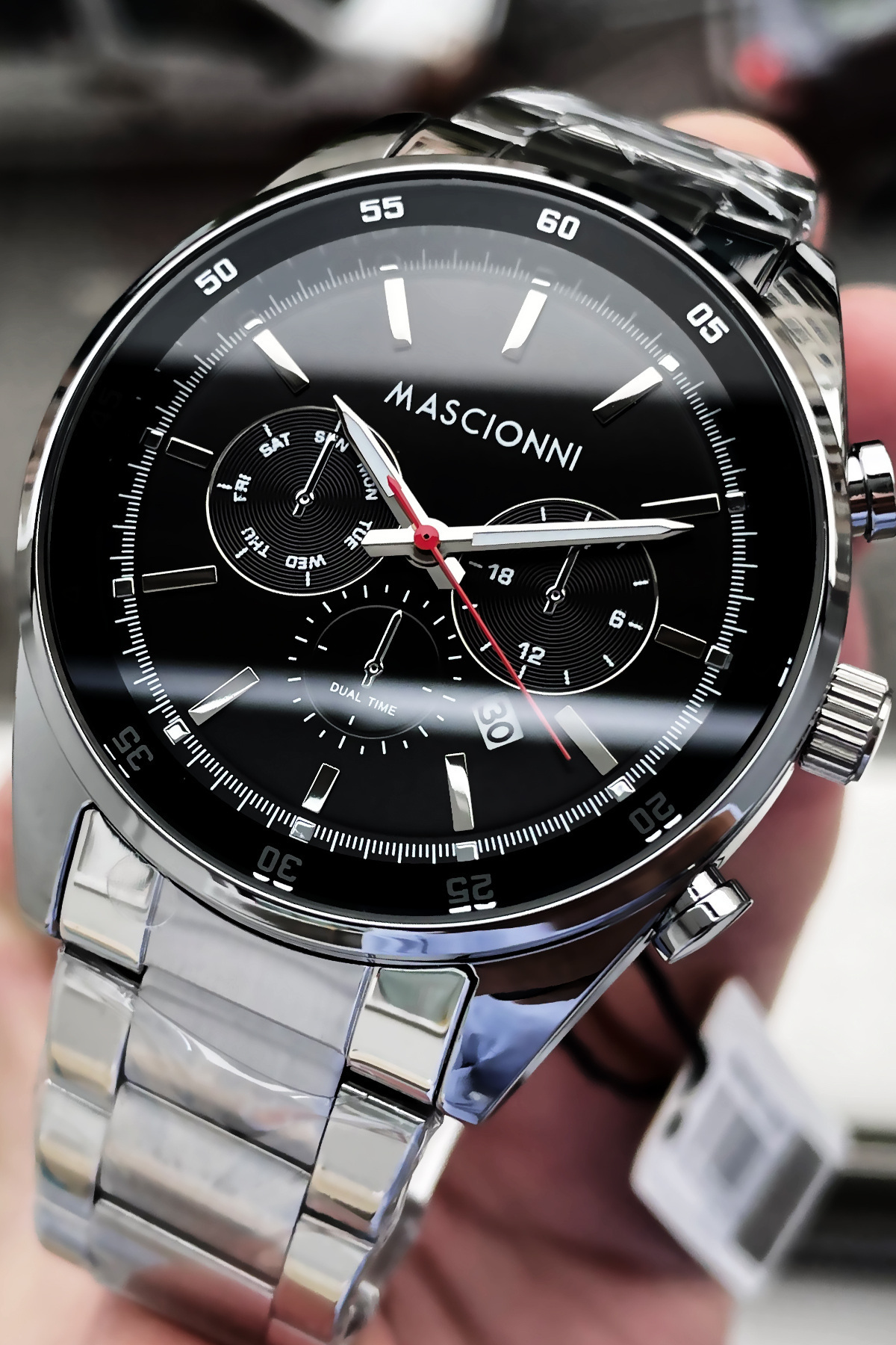 ساعت مچی مردانه کرونوگراف، ضدآب ۳ اتمسفر، بند فولادی، رنگ نقره‌ای، مدل Elg298