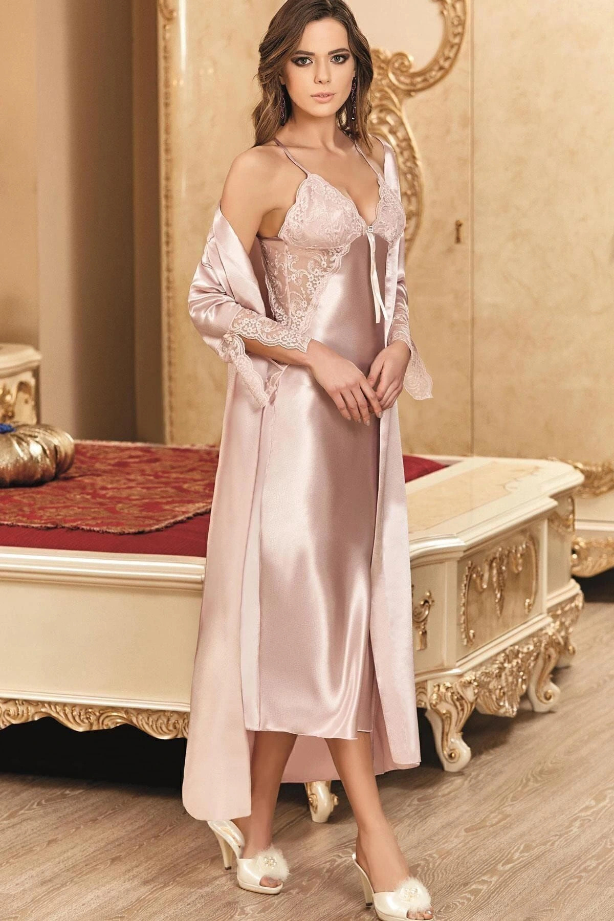 Generic Brands Floral Robe Knee-Length Nightgown Set 5192