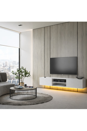 Sakura Ahşap Hunerika sinova 2 kapaklı tv ünitesi-Wood Beyaz-Minifiks Bağlantılı