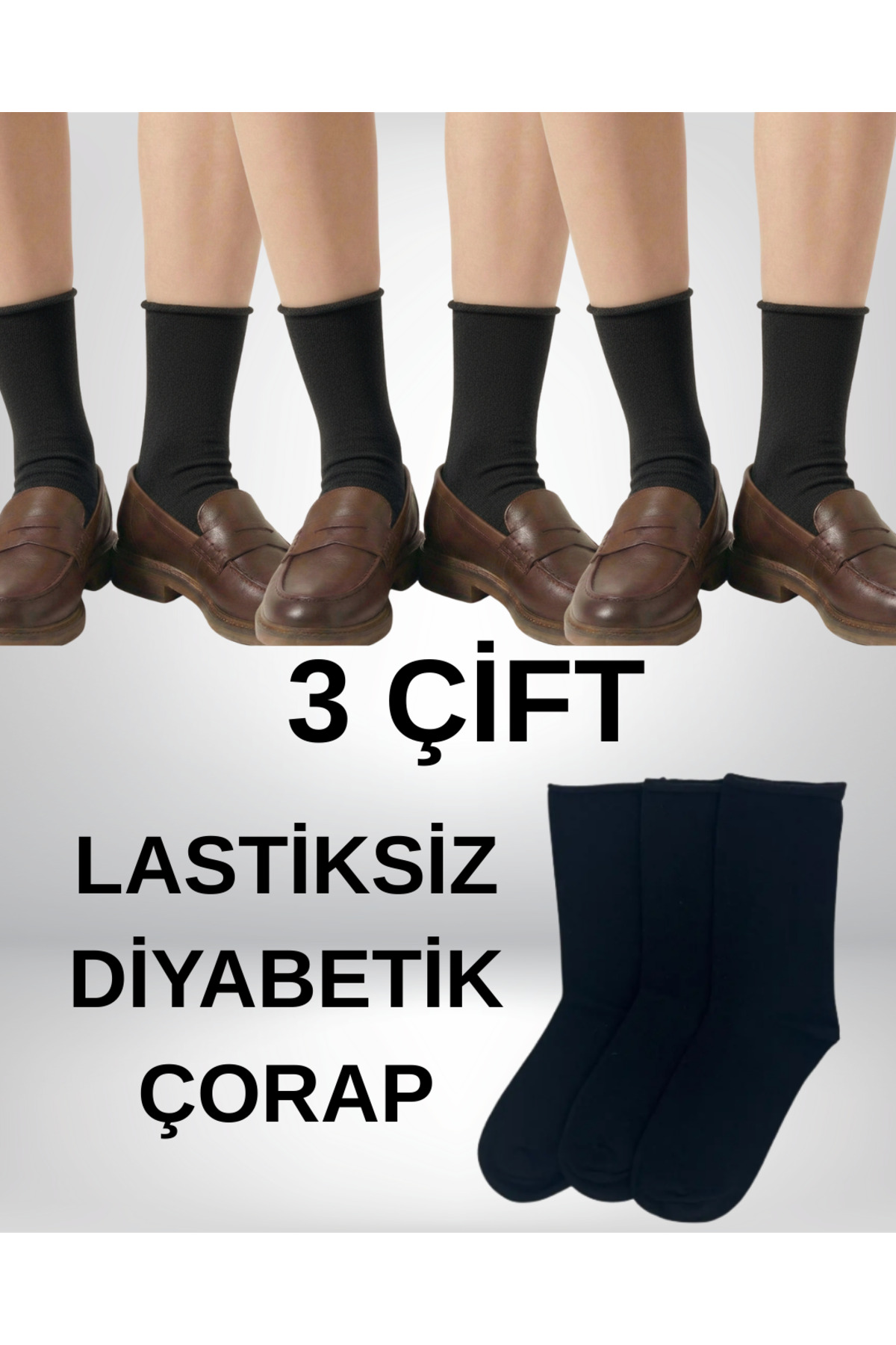 3-Piece Socket Cotton Seamless Toe without Rubber Comfortable Diabetic Daily Candy Socks Black