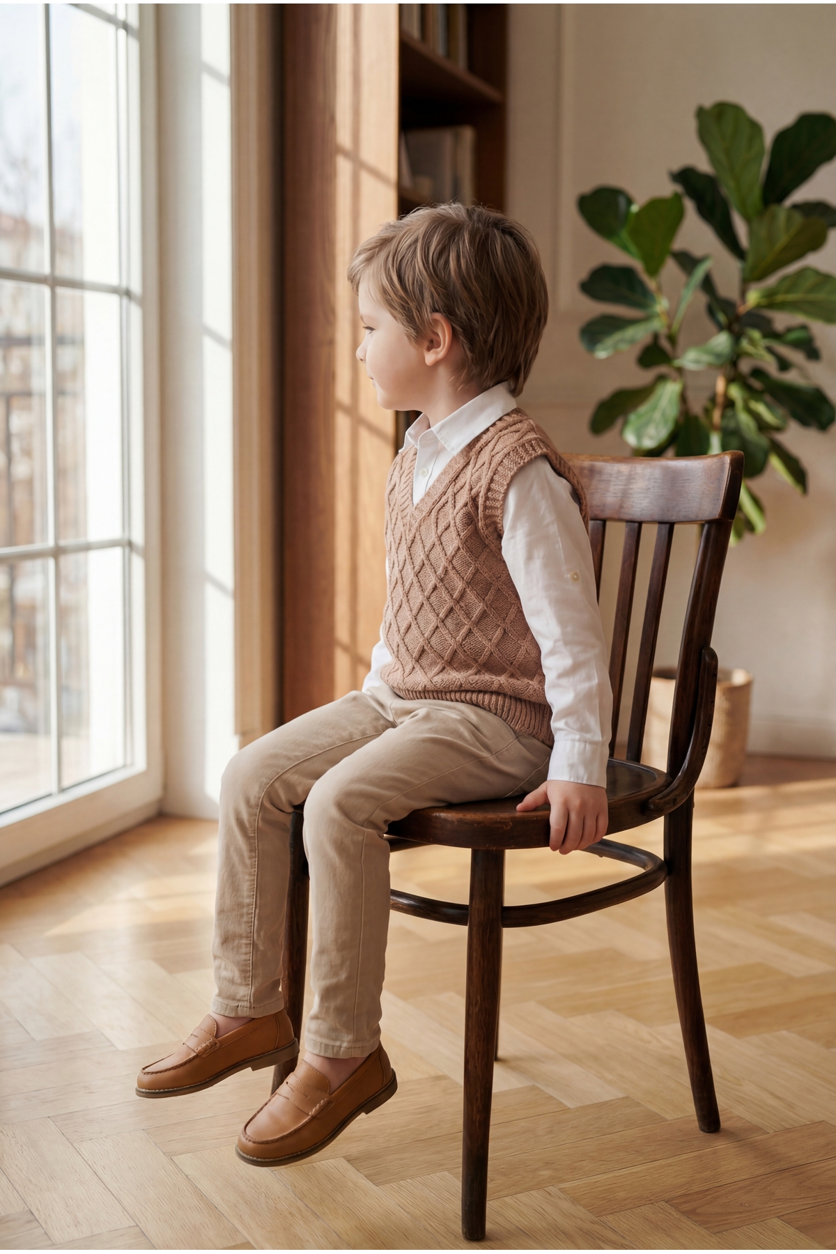 Babily Erkek Bebek Triko Süveter V Yaka Baklava Desenli Örgü fotoğrafı 2 (önizleme)