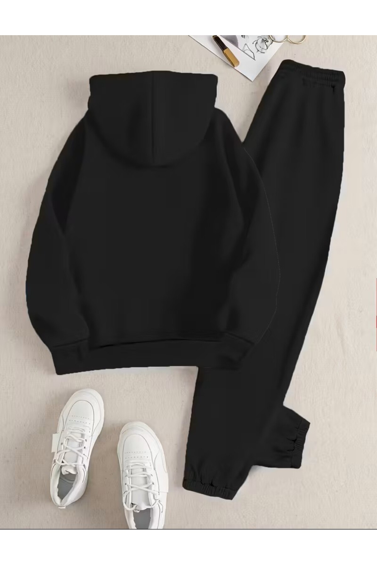 Hello Ayıcık Baskılı Unisex Kapüşonlu Eşofman Takımı — مشکی nedoseri33 — تصویر 2 از 8