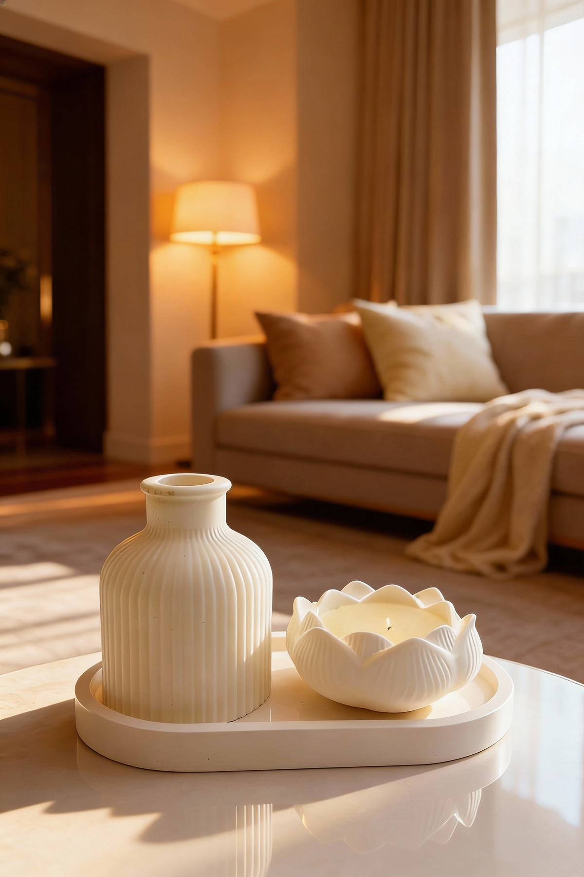 Vanilla Scented Decorative Tray Rose Pattern Candle and Vase Set – The Meeting of Elegance
