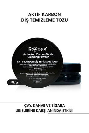 Royues Aktif Karbonlu Diş Beyazlatma Tozu Sigara Çay Kahve Lekelerine Karşı A...