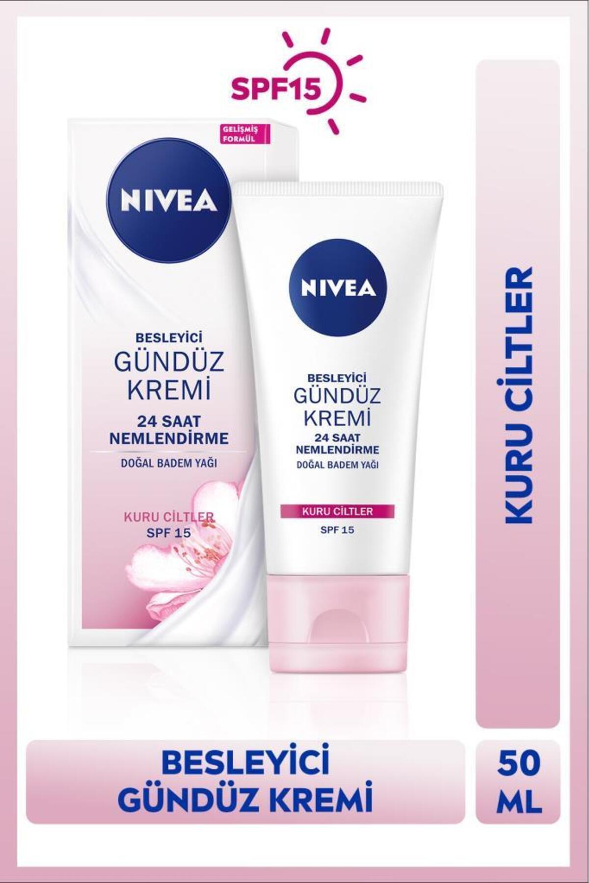 NIVEA SPF15 Besleyici Gündüz Yüz Bakım Kremi 50ml, Kuru Ciltler, 24 Saat Nemlendirici, Badem Yağı — 81243-08200-20