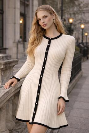 TOFAN TRİKO BALIKÇI YAKA MİNİ ELBİSE