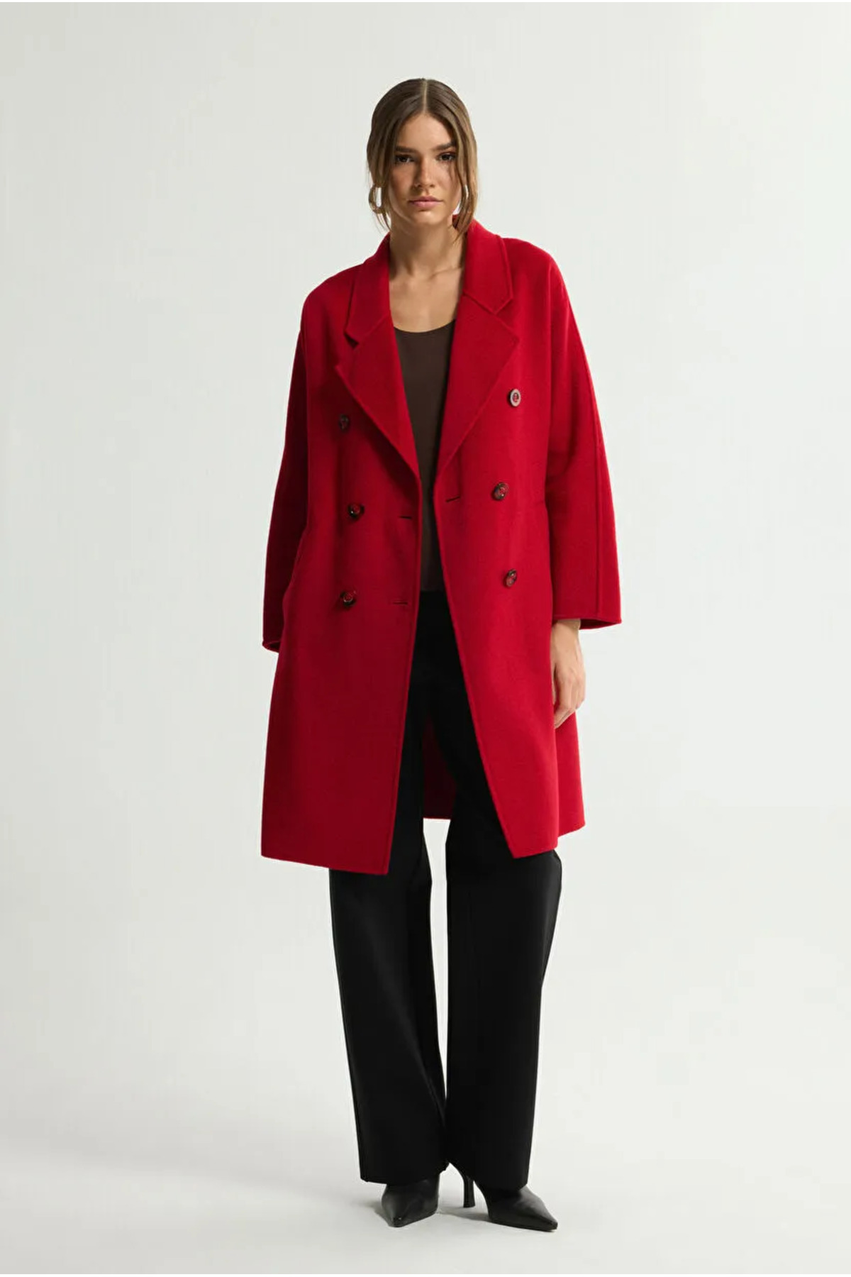 Love My Body  Kuşaklı Yün Karışımlı Kaban - Görsel 4