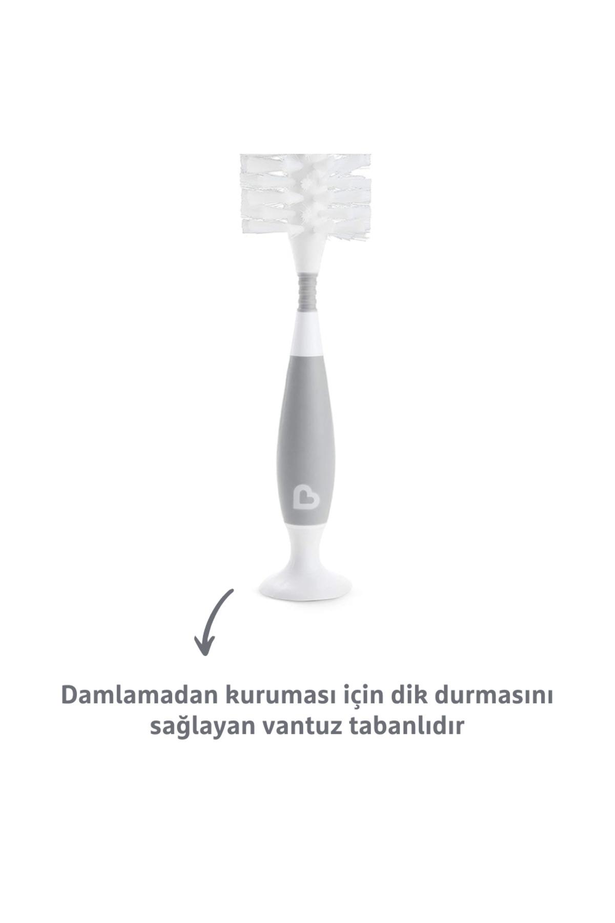 Munchkin Bristle 2’si 1 Arada Biberon ve Şişe Fırçası | Vakumlu Taban | Gri fotoğrafı 3 (önizleme)