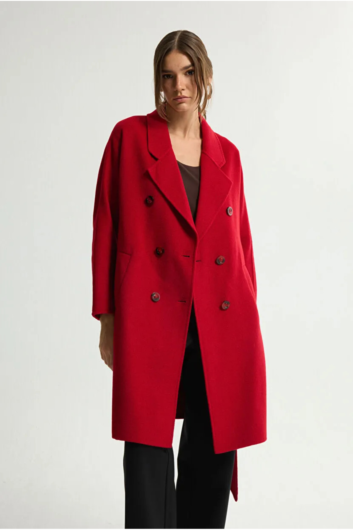 Love My Body  Kuşaklı Yün Karışımlı Kaban - Görsel 3