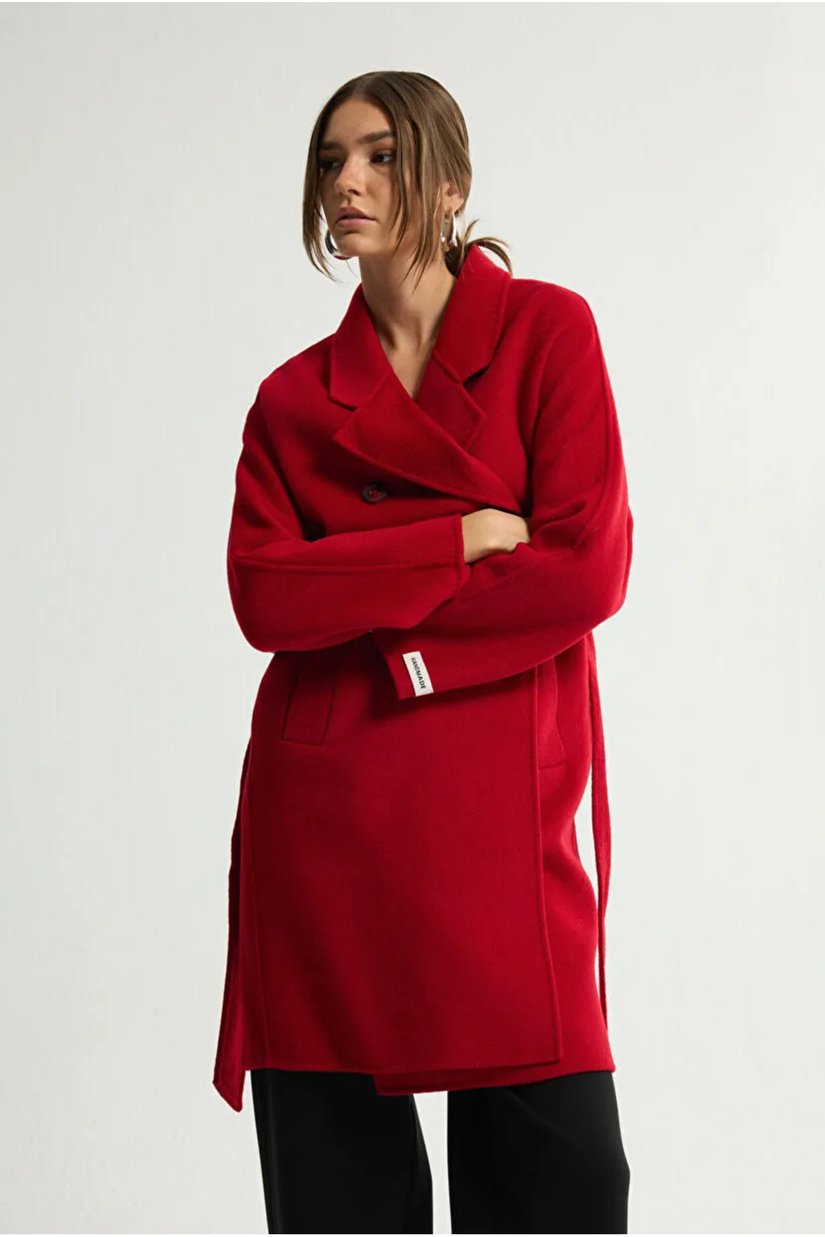 Love My Body  Kuşaklı Yün Karışımlı Kaban - Görsel 5