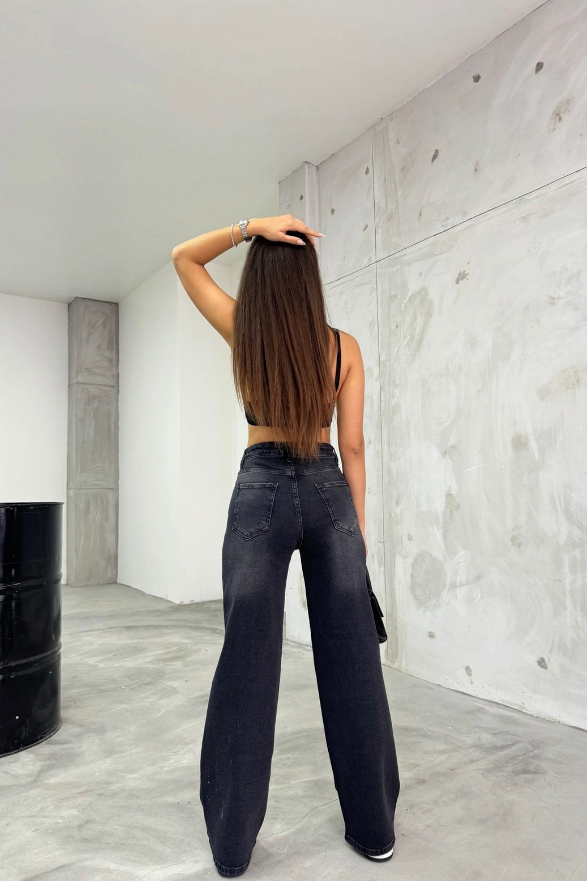 BİKELİFE Kadın Soluk Efekt Vintage Yüksek Bel Wide Leg Jeans görsel 5